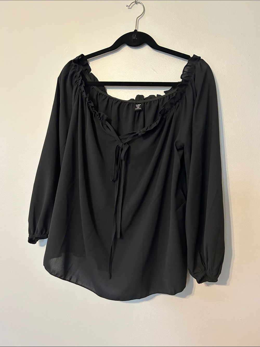 SHEIN Black Off-Shoulder Tie-Neck Blouse